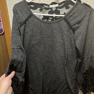 Maurices Dark Gray Top with Black Lace Accents